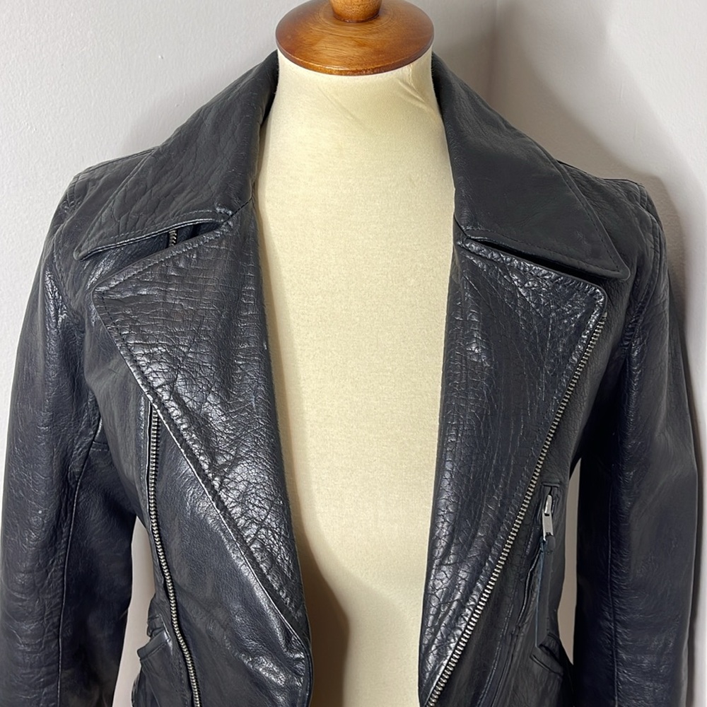 Polo Ralph Lauren Black Silver Zip Buffalo Leather Biker Moto Jacket - Picture 7 of 10